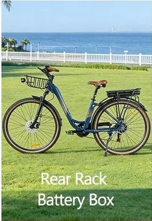 Rear rack battery box mounted on a city e-bike