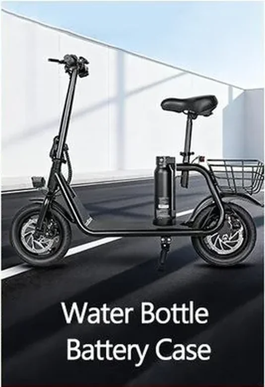 Water bottle battery case mounted on an e-scooter
